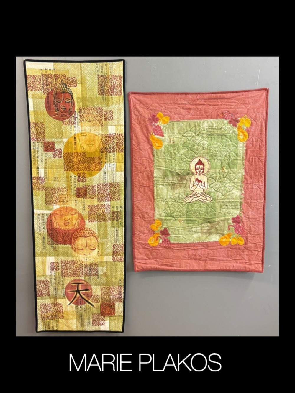 Marie Plakos Hand-Embellished Buddha Quilted Tapestry Set | Mixed Media Textile